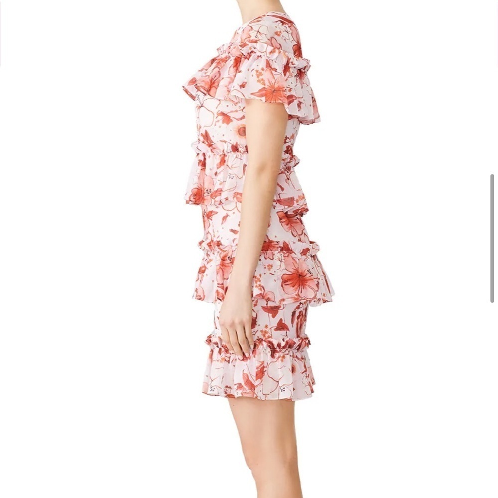 Badgley Mischka Tiered Ruffle Floral Dress Pink Mini Size 10 RTR Designer - Picture 4 of 14